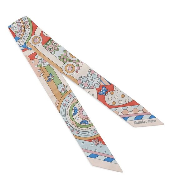 HERMES Twilly LES MURMURES DE LA FORET Whispers of the Forest Silk100% Beige... - Picture 3 of 8